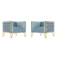 Manhattan Comfort 2-AC054-OB Vector Ocean Blue and Gold Velvet Accent Chair (Set of 2)
